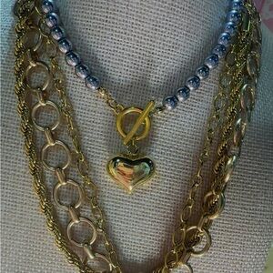 Gold and Silver Heart Pendant Necklace